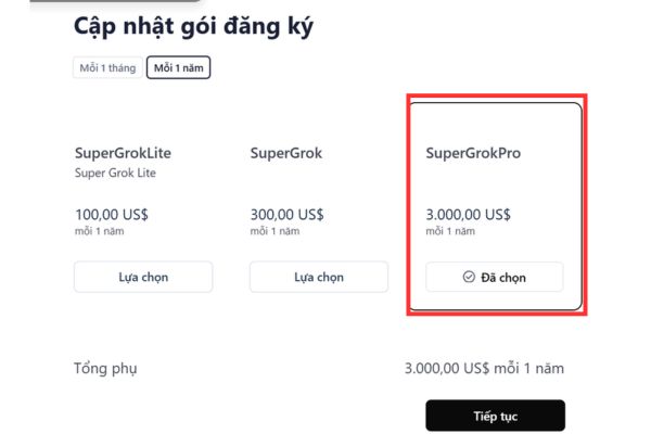 Chọn gói Pro 1 năm trên Stripe